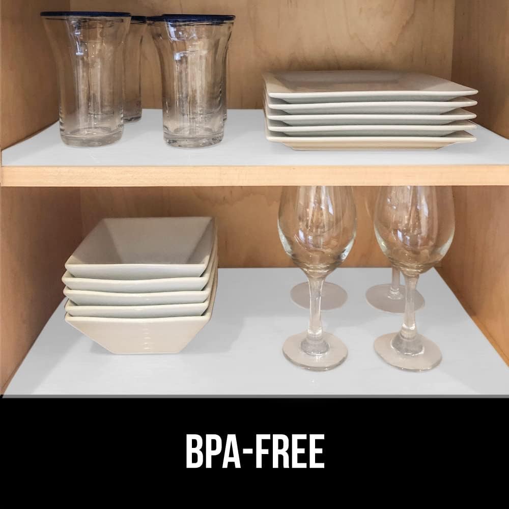 GORILLA GRIP DuraGuard Shelf Liner, 17.5x30 Non-Adhesive Cabinet Liners for Kitchen Drawers, Shelves, Refrigerator, Pantry Storage, Bathroom Closet, Durable Waterproof BPA Free Ribbed Plastic, White