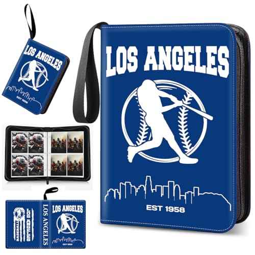Baseball Card Binder, Los Angeles Trading Card Holder Protectors, 4 Pocket Fits 400 Cards with 50 Removable Sleevesves Card Storage Album Folder Case Collector