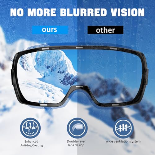 COOLOO Snow/Ski Goggles, Snowboard Goggles for Men Women Youth -OTG, Magnetic Lens Frameless Anti Fog 100% UV Protection