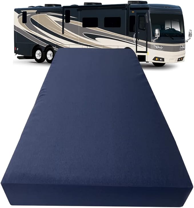 FoamRush 3-Inch Bunk (48" x 72") Gel Memory Foam RV Mattress Replacement with Canvas Navy Cover, Medium Firm, Made in USA, Camper Trailer, Removable Water-Resistant Outdoor/Indoor Cover with Zipper
