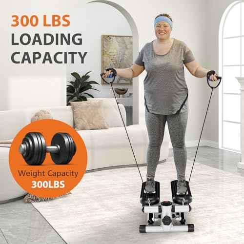 Sweetcrispy Mini Stair Steppers with Resistance Bands for Exercise at Home, Portable Exercise Twist Stepper Machine for Full Body Workout, 300LBS Capacity