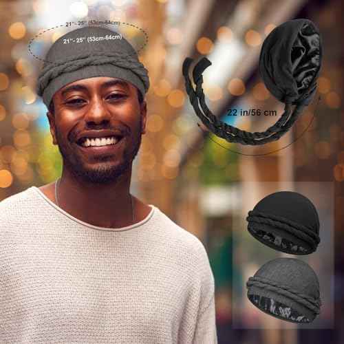 MLTUAGE 2 Pcs Satin Lined Silky Head Wraps for Men, Halo Turban Durag Head Scarf