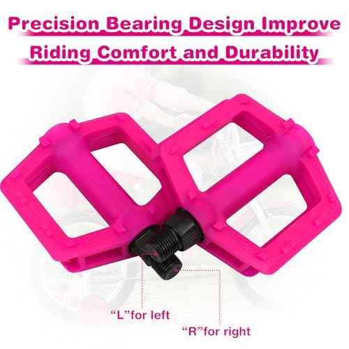 Bike Pedals 1/2 inch Non-Slip Plastic Pedal with Reflective Strips Waterproof Flat Pedal for Kids Bike BMX Bike