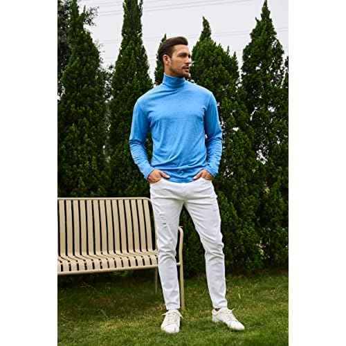LONGBIDA Men's Turtleneck Long Sleeve Pullover Shirt Basic Thermal Top Stretch Slim Fit Sweaters
