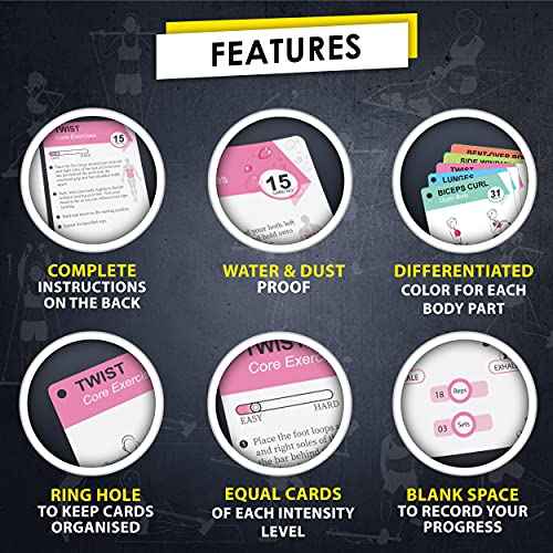 Pilates Bar Workout Cards - 58 Exercise Cards with Pilates Stick Work Out Postures, Instructions & Breathing Tips | Free Ring & Dry-Erase Marker to Create Your Customize Workout Planner Chart