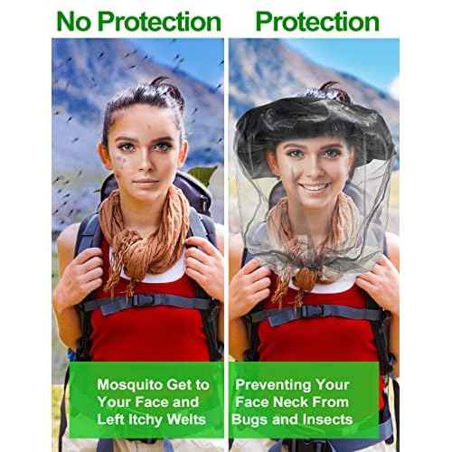 Wohohoho Mosquito Head Net Mesh With Drawstring, Bug Face Shield for Hats, Beekeeper Mask Protection for Men & Women Against Midges, Bugs & Gnats (2 Packs, Grey, Updated Big Net)