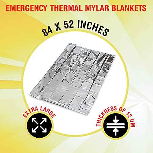 Rawyer Emergency Thermal Survival Blankets (10 Pack), Mylar Blankets for Outdoor, Camping, Hiking, Harsh Weather, Large Silver Thermal Sheets, Heavy Duty Survival Gear (10, 84x52)