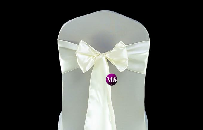 VDS Satin Chair Sashes Chair Cover Back Tie Sateen Bows Ribbon for Wedding Birthday Graduation Engagement Ceremony Event Party Banquet Venue Hotel All Dining Chair Decoration (150PC) (Ivory)