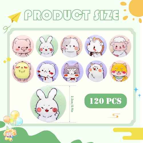 120 Pcs Kids Bandages, 10 Styles Cute Cartoon Adhesive Bandages Breathable Round Colorful Vaccination Bandage Adhesive Dot Kids Bandage for Minor Cuts, Scrapes, Wounds, 0,9 Inch