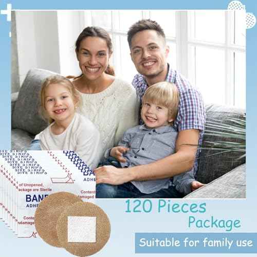 120Pcs Breathable Fabric Small Bandages, Round Oval and Square Flexible Adhesive Strips for Face and Small Wounds Protection Care