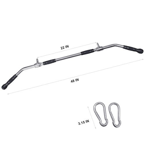 plzzree 48'' LAT Pull Down Bar: Rotating Double Hooks for Dual Pulley Cable Machine - Tricep Press Down Long Bar Pull Down Attachment for Home Gym