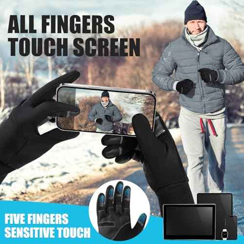 AURUZA Cycling Gloves for Men Winter Cold Weather, Windproof Winter Gloves for Men, Waterproof Touch Screen Anti-Slip Warm Gloves Liners for Cycling Biking Walking Sporting Driving X-Large
