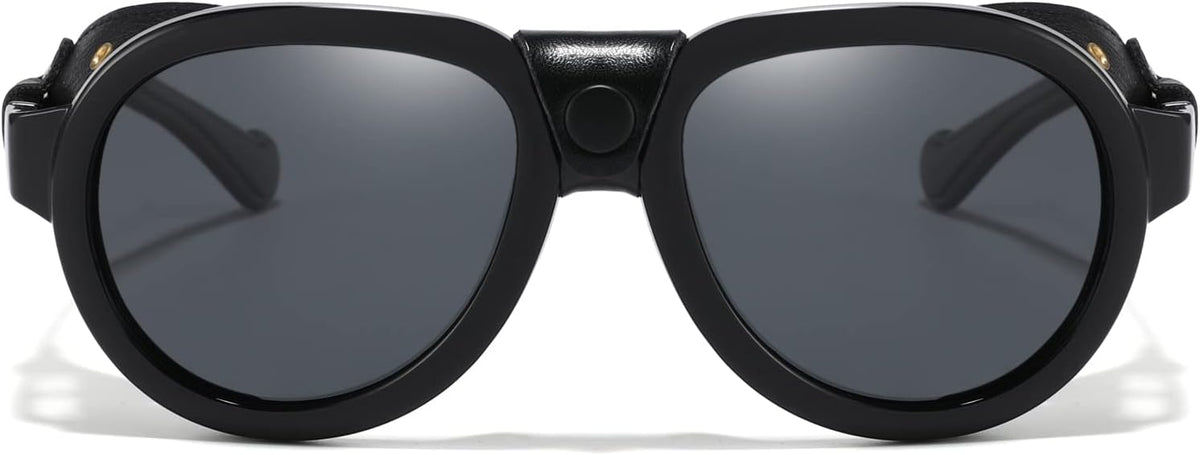 Skiennix Retro Aviator Steampunk Sunglasses - Polarized Vintage Goggles with Leather Side Shields for Men & Women