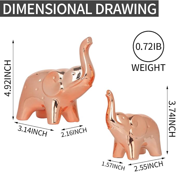 prosfalt A Pair Elephant Statue Home Decor,Modern Style Figurines,Sculpture for Office Desktop Bookshelf Living Room (Ceramics Rose Gold)