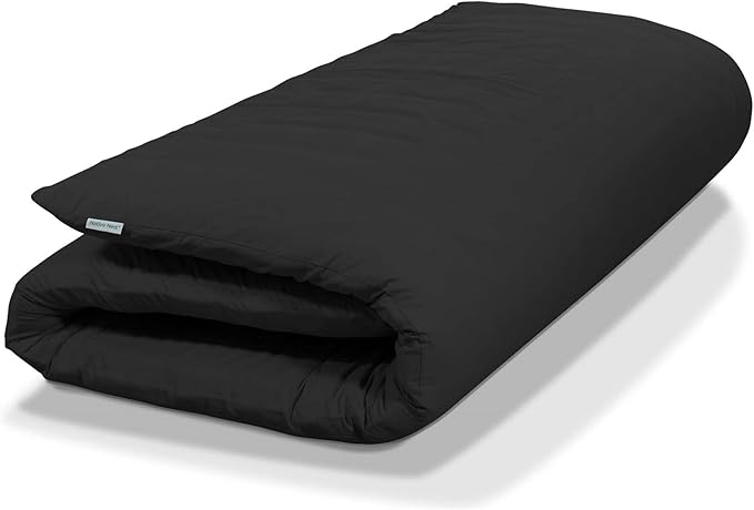 Japanese Futon Floor Mattress - Medium Firm Futon Mattress for Sleeping - Shikibuton - Foldable and Portable Japanese Bed (Black, Full)