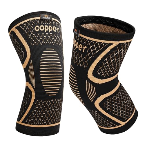 INDEEMAX Copper Knee Brace for Women Men Plus Size, 2 Pack Knee Compression Sleeve for Knee Pain, Arthritis, Running, Sports and Recovery Support, 2XL(26-28 Inch)