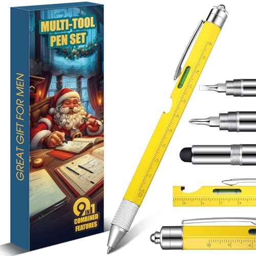 Lasnten Stocking Stuffers for Adults Christmas Gifts for Men 9 in 1 Multi Tool Pen Set Funny White Elephant Christmas Gift Box for Him Men Dad Husband Grandpa Boyfriend(Yellow)