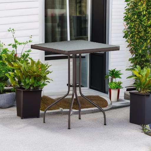 Flash Furniture Barker 23.5'' Square Indoor/Outdoor Tempered Glass Metal Frame Side Table, Bronze
