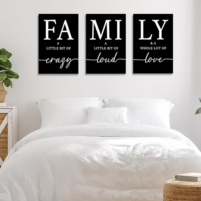 GUBIYU Black Home Wall Art for Living Room Family Sign Prints Canvas Painting