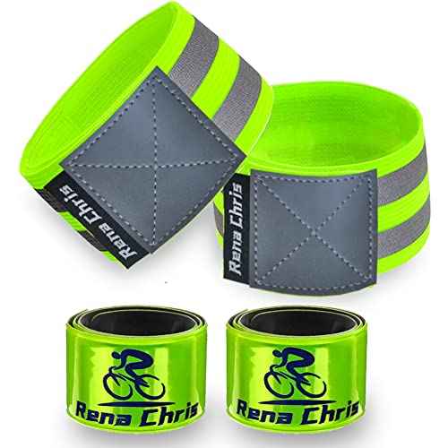 Rena Chris Reflective Running Gear, 4pcs High Visibility Reflective Arm Bands for Night Walking, Safety Running Gear with Reflective Tape for Clothing, Reflectors for Walking at Night, Running Safety Gear for Women, Man, Kids