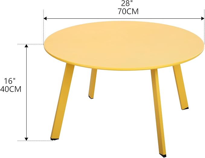 Meluvici Outdoor Side Table, Outdoor/Indoor Metal Steel Patio Coffee Table, Round Weather Resistant Anti-Rust (Yellow)