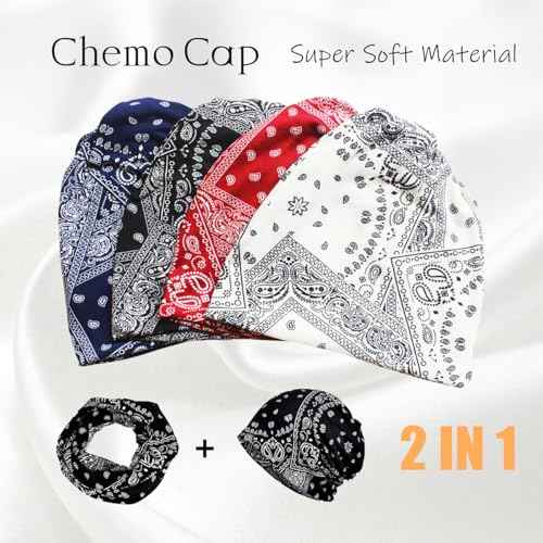 4 Pieces Soft Cotton Beanie Turban for Women, Chemo Head Scarf Hats, Elastic Hair Wraps, Cancer Headwear Covers