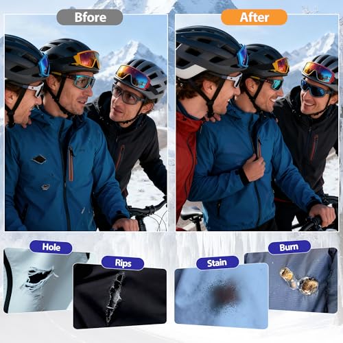 Down Jacket Repair Patch Kit, Outdoor Gear Tenacious Repair Tape, Self Adhesive Fabric Patches for Clothes, Waterproof Ripstop Nylon Fabric Patch for Puffer Jacket, Coat, Tent (18 Pcs, Black)