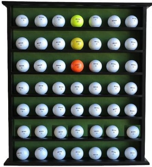 Golf Ball Display Case Cabinet Rack - 49-Ball Holder with Open Design, Black Finish