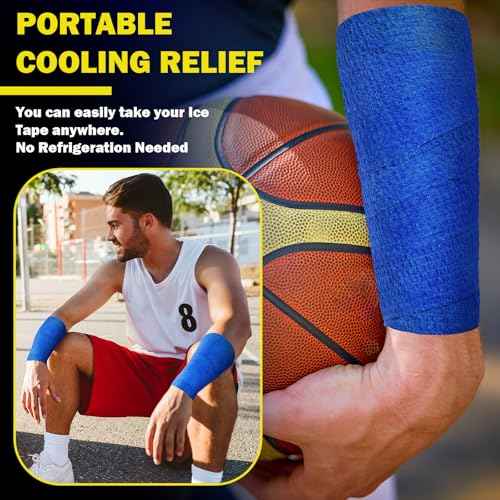 Geiserailie 2 Pcs Instant Cooling Ice Tape Self Sticking Compression Wrap Reusable Sport Ice Tapes No Refrigeration Needed Athletic Muscle Bandage for Pain Relief and Swelling(Blue,2 Inches)