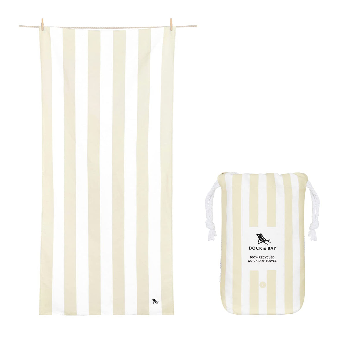 Dock & Bay Beach Towel - Quick Dry, Sand Free - Compact, Lightweight - 100% Recycled - Includes Bag - Cabana Light - Bora Bora Beige - Large (160x90cm, 63x35)