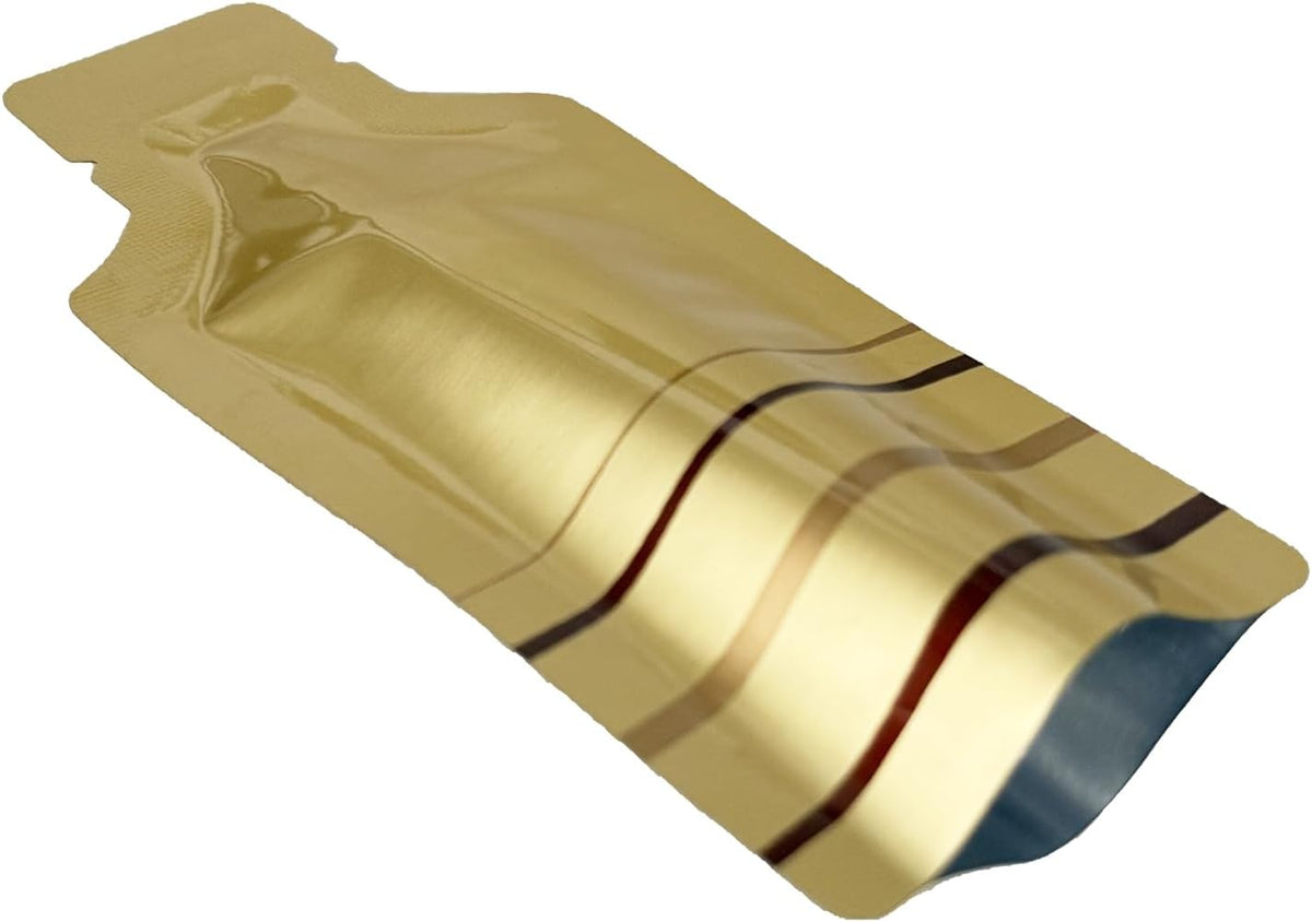 100 Pack 2.36x4.7 inch Heat Seal Sample Mylar Packet for Portable Travel Toiletries Empty Disposable Liquid Shampoo Pouch Single Serving Coffee Powder Condiments Food Storage (Gold)
