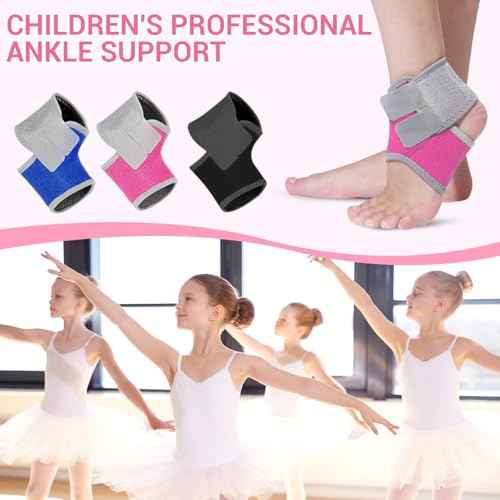 2 Pairs Kids Ankle Brace Set, Ankle Support Brace Knitted Ankle Sleeve Adjustable Wrap Support Ankle Sleeve for Sports Gymnastics Dance (Black, Small)