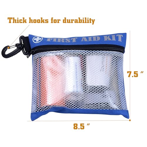 First Aid Kit Bag with Carabiner, 8.5 x 7.5 inches, Waterproof Mesh Front, Set of 3, Black Blue Red, For Travel, Home, Office, Vehicle, Camping, Outdoor (Bag Only)