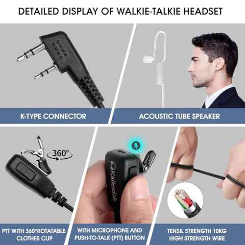 Two-Way Radio Earpiece with Mic Walkie Talkie Headset, Compatible with Kenwood Baofeng BTECH Retevis Wouxun Pxton (2 Pin Covert Air Acoustic Tube Headset)