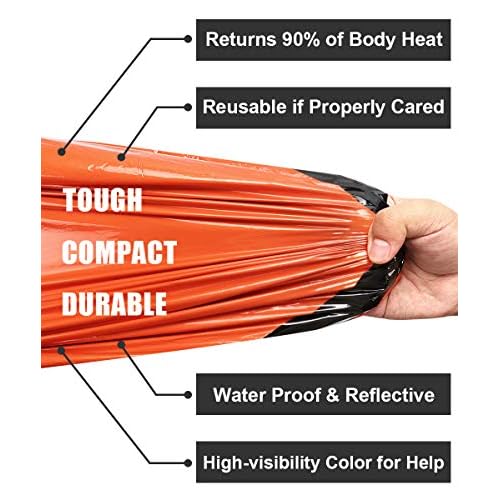 Timok Emergency Sleeping Bags Thermal-Emergency-Blankets?Ultralight Space Blankets Survival Waterproof Bivy Sack Multi-Purpose Survival Gear for Hiking, Camping, First Aid Kits, Outdoor Survival Gear