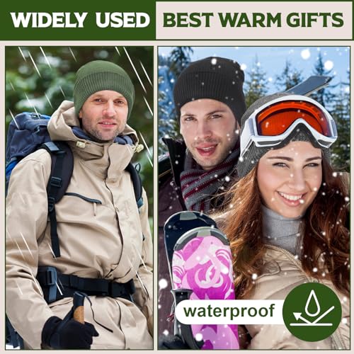 Jeyiour 3 Pcs Waterproof Beanie Fleece Lined Thermal Winter Hat Waterproof Windproof Knit Cap for Men Women Hiking Skiing