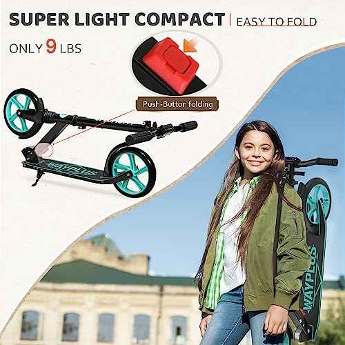 Kick Scooter for Ages 6+,Kid, Teens & Adults. Max Load 240 LBS. Foldable, Lightweight, 8IN Big Wheels for Kids, Teen and Adults, 4 Adjustable Levels. Bearing ABEC9