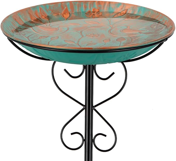 Metal Outdoor Bird Bath,Standing BirdBath & Bird Feeder with Stake Cast Iron Bird Baths Bowl for Outside Garden Patio Yard Lawn Decor