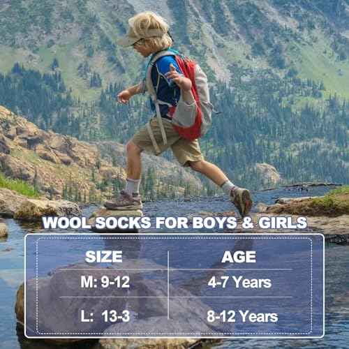 BISOUSOX Kids Wool Socks Boys Socks 10-12 Years Old Soccer Baseball Youth 6-8 Thermal Hiking Boot Crew Cushion Sock Gift