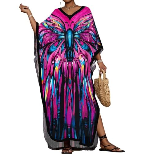 Bsubseach Kaftan Dresses for Women Floral Print Caftans Bathing Suit Cover Ups Plus Size Long Beach Coverup Dress