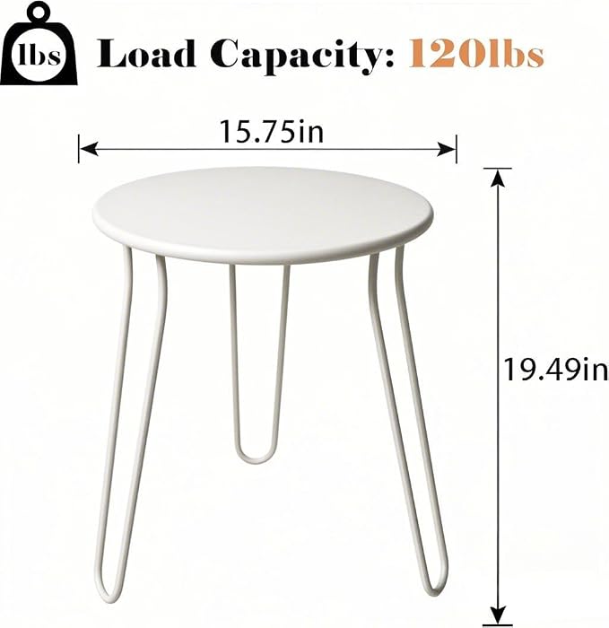 Small Patio Side Table, Weather Resistant Anti-Rust Outdoor Metal Patio Round End Table, Outdoor End Table for Garden, Porch, Balcony, Yard, (White)