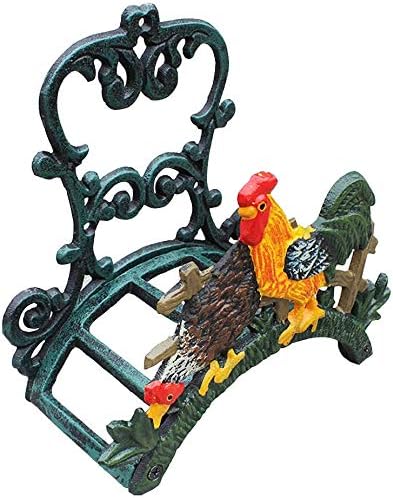 Sungmor Heavy Duty Cast Iron Garden Hose Holder | Wall Mounted Water Hose Hanger | Decorative Indoor Outdoor Hose Rack Reel | 50FT 75FT 100FT Water Hose Bulter Storage | Lovely Cock Metal Hose Stand