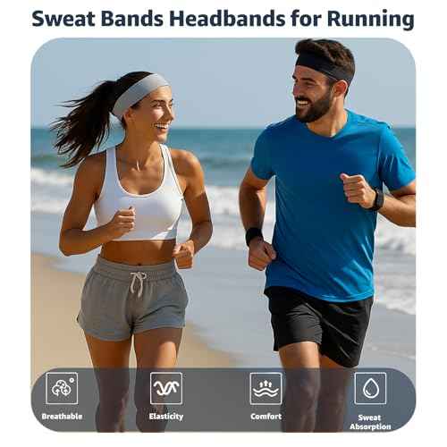 Athletic Sweat Headbands for Women, Moisture Wicking Sweatbands for Men Non-Slip Elastic Sports Hair Bands for Running, Workout, Yoga, Basketball, Tennis, Exercise