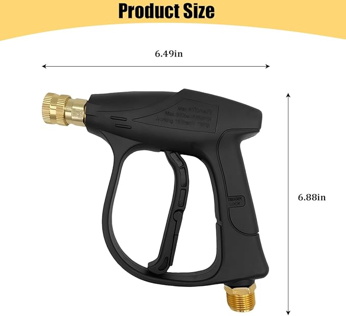 Zpana Car High-Pressure Washer Gun, 4350 PSI Max Vehicle Cleaning Power Washer Gun with 1/4" Outlet Quick Connect, M22-14 Thread Auto Washing Pressure Sprayer Tool, Universal for Vehicle
