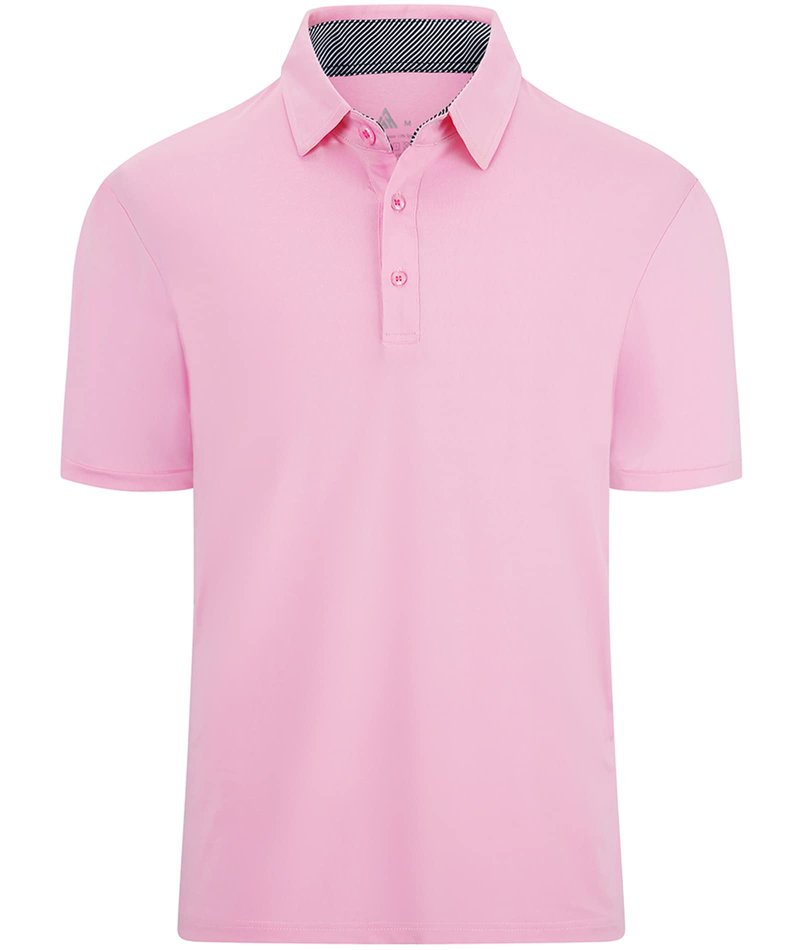 ZITY Mens Golf Shirt Short Sleeve Sport Moisture Wicking Performance Print Golf Polo Shirts for Men Collared Casual T-Shirt Pin Large Pink