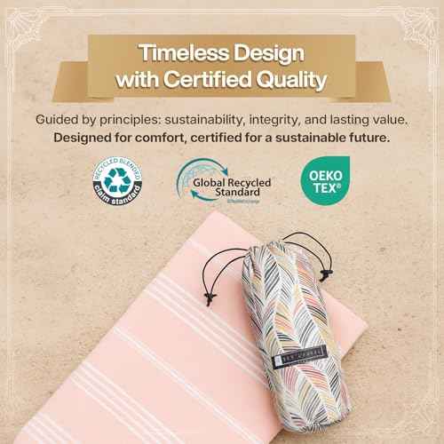 BAY LAUREL Turkish Beach Towel with Travel Bag 39 x 71 Quick Dry Sand Free Lightweight Large Oversized Towels Light