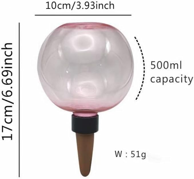Komorebi Large Plant Watering Ball 17.6 oz- Top-Fill-Self Water Planter Indoor/Outdoor Plastic Slow-Release Water Ball Terracotta for Plants (2, Pink)