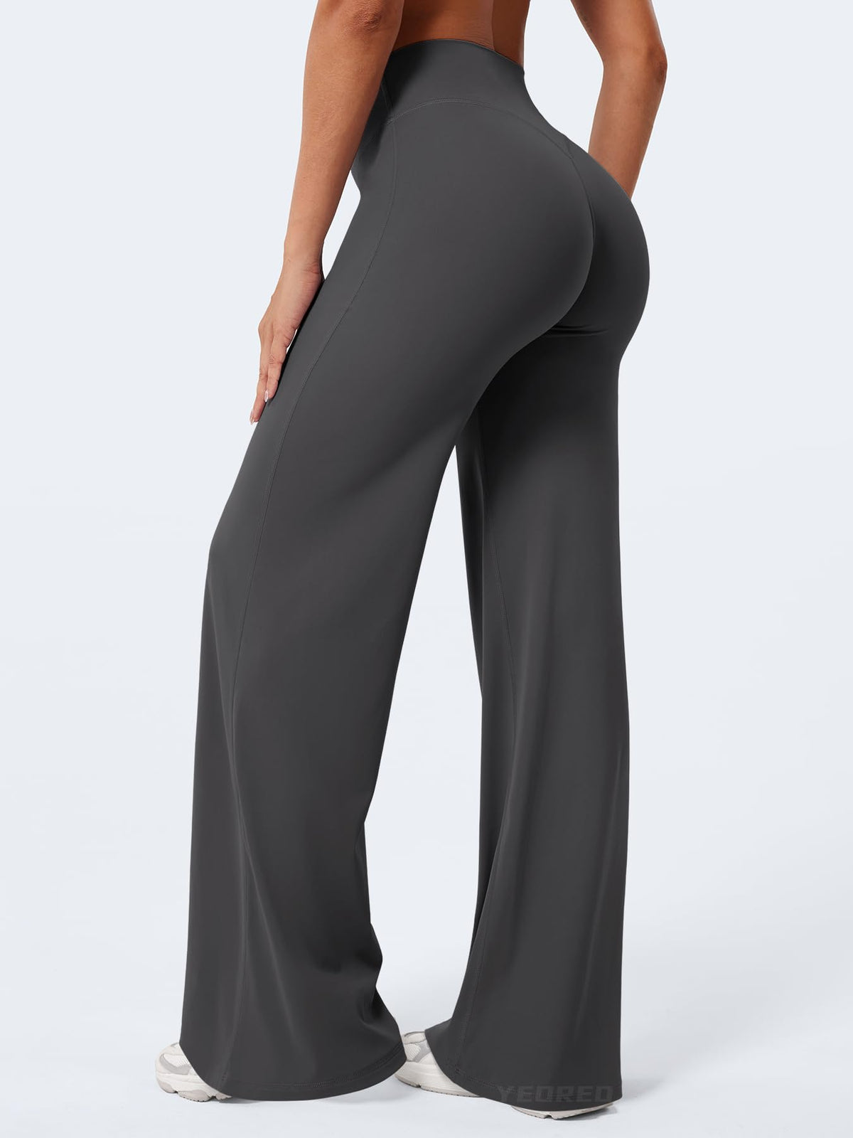 YEOREO Workout Leggings Womens No Front Seam Straight Leggings 33" High Waist Buttery Eddiy Gym Yoga Pants Dark Gray M