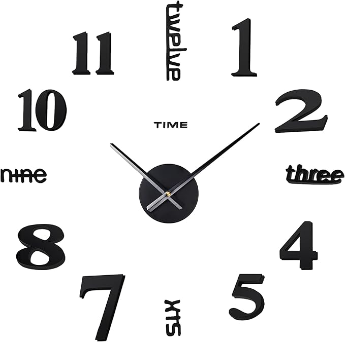 AILILIFE 20-28 Inch DIY Wall Clock 3D Frameless Silent Non-Ticking, Modern