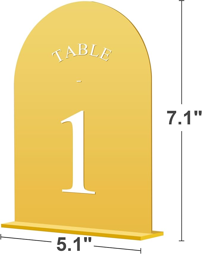 JOYIT Arch Wedding Table Numbers 1-40 with Stands – 5" X 7" Acrylic Mirrored Gold Table Number Holders, Perfect for Wedding Receptions, Parties, Anniversaries, and Events